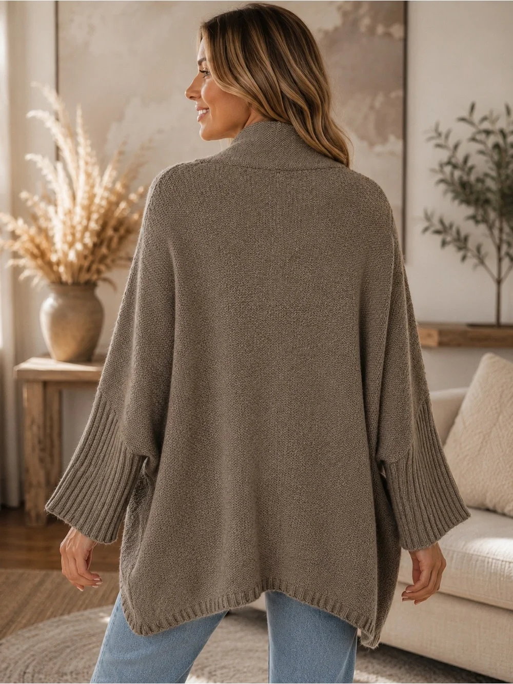 Janice Oversized Dolman Sleeve Cardigan | One Size | Taupe Acrylic Knit